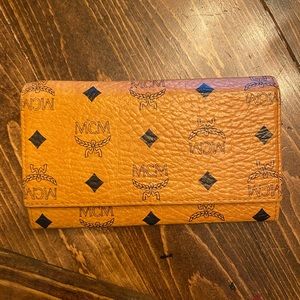 MCM Visetos Cognac Leather Wallet